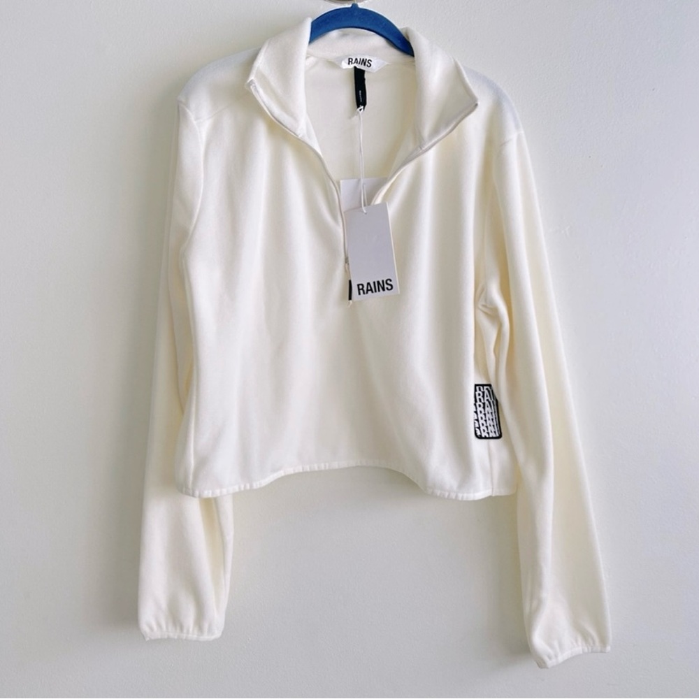 NWT Women’s Rains Cropped Half Zip Fleece Sweatshirt Size Medium White